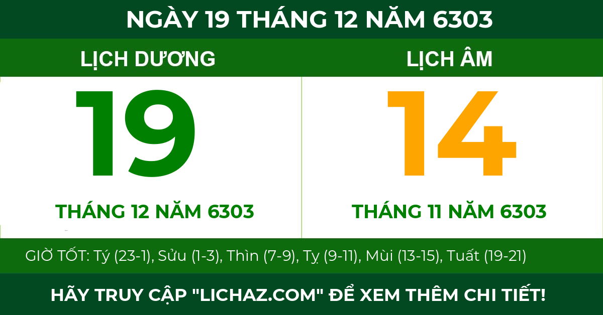 lịch âm ngày 19 tháng 12 năm 6303