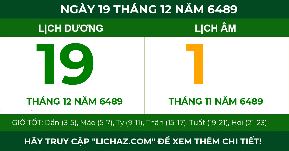 lịch âm ngày 19 tháng 12 năm 6489
