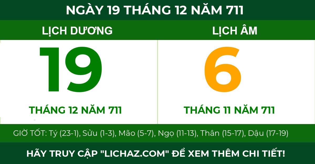 lịch âm ngày 19 tháng 12 năm 711