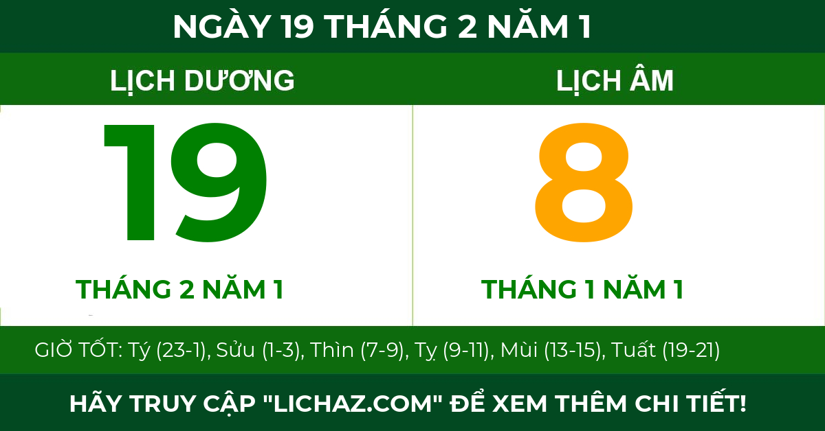 lịch âm ngày 19 tháng 2 năm 1