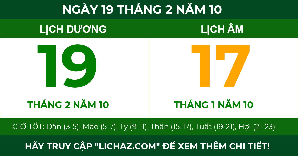 lịch âm ngày 19 tháng 2 năm 10