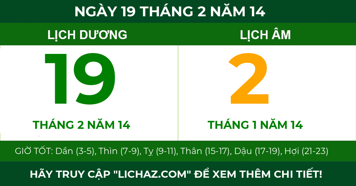 lịch âm ngày 19 tháng 2 năm 14