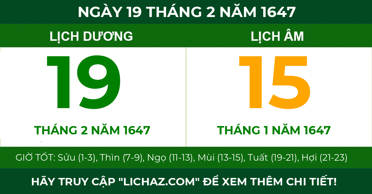 lịch âm ngày 19 tháng 2 năm 1647