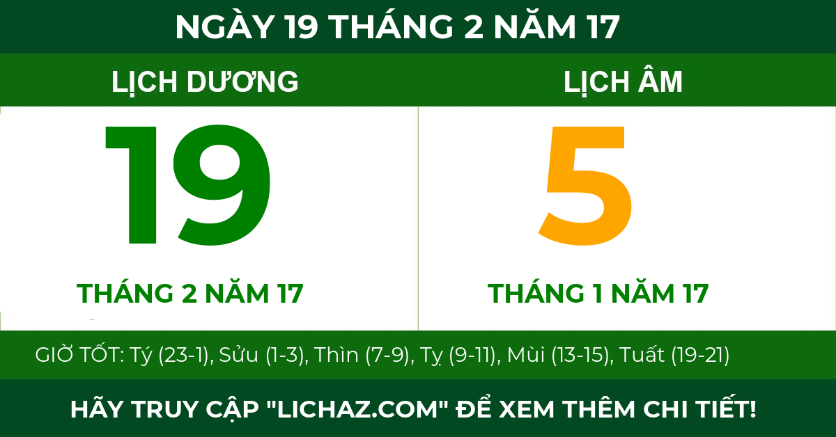 lịch âm ngày 19 tháng 2 năm 17