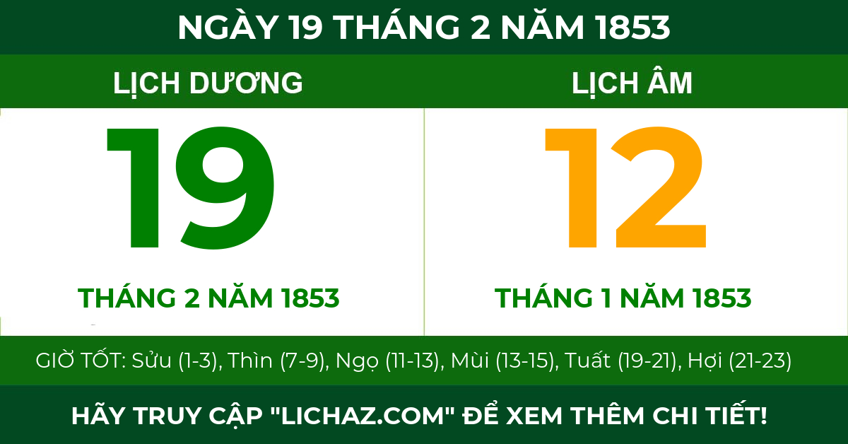 lịch âm ngày 19 tháng 2 năm 1853