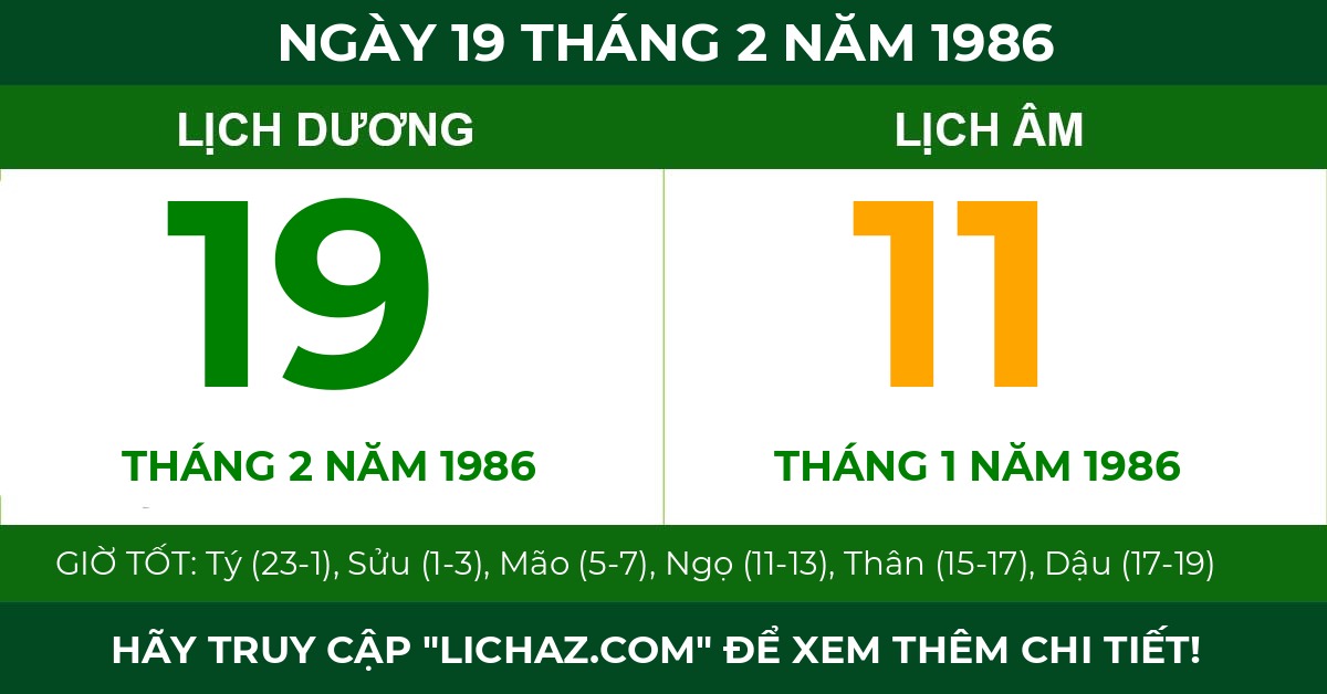 lịch âm ngày 19 tháng 2 năm 1986