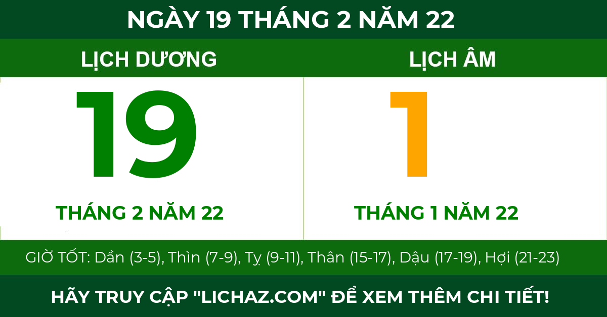 lịch âm ngày 19 tháng 2 năm 22
