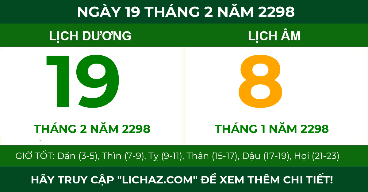 lịch âm ngày 19 tháng 2 năm 2298
