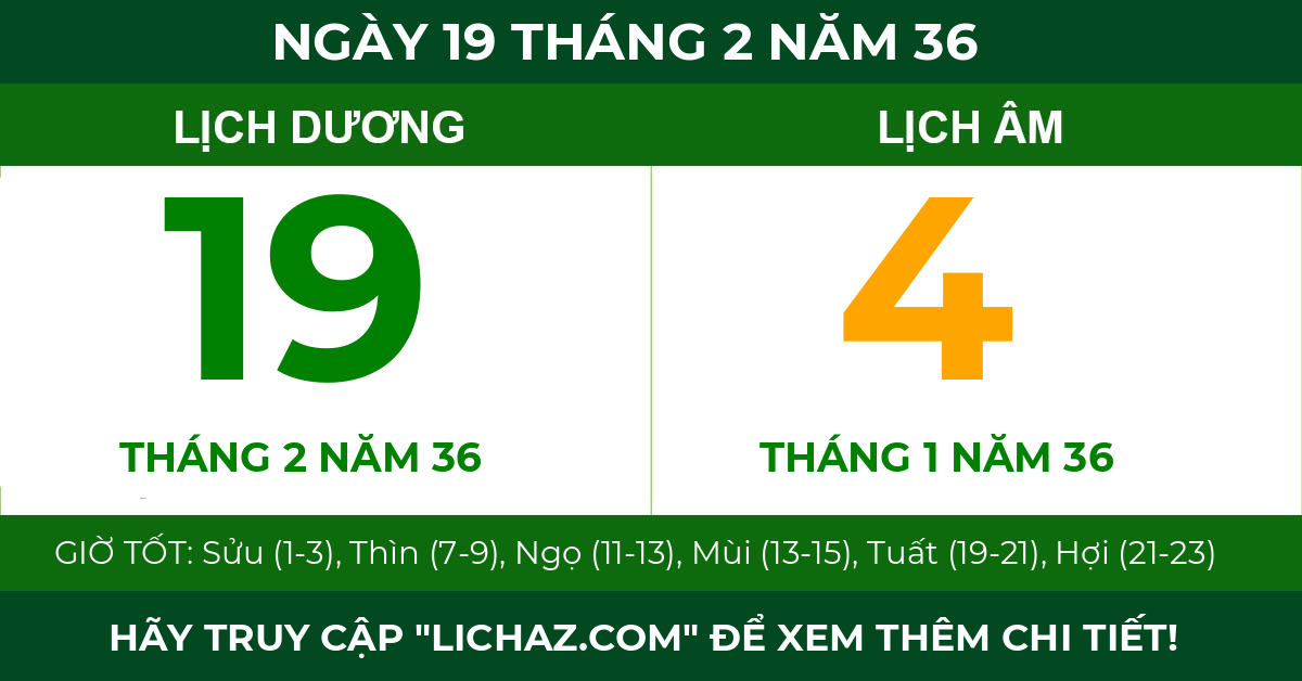 lịch âm ngày 19 tháng 2 năm 36
