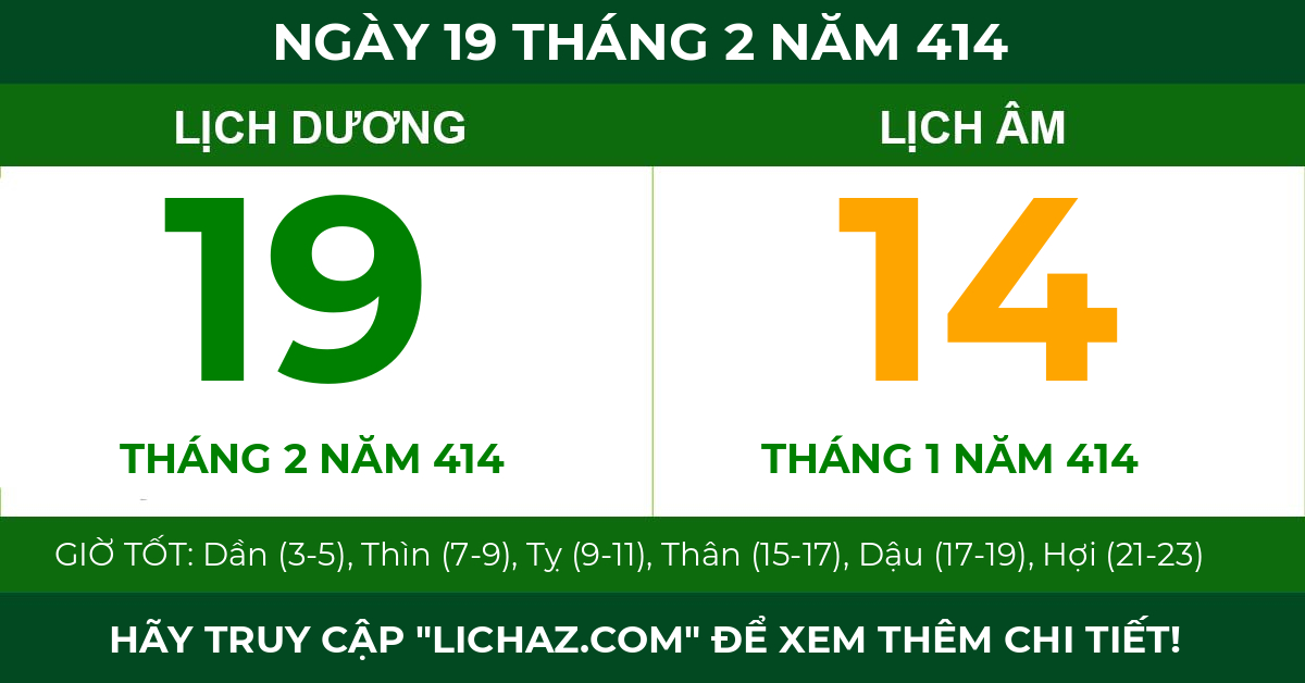 lịch âm ngày 19 tháng 2 năm 414