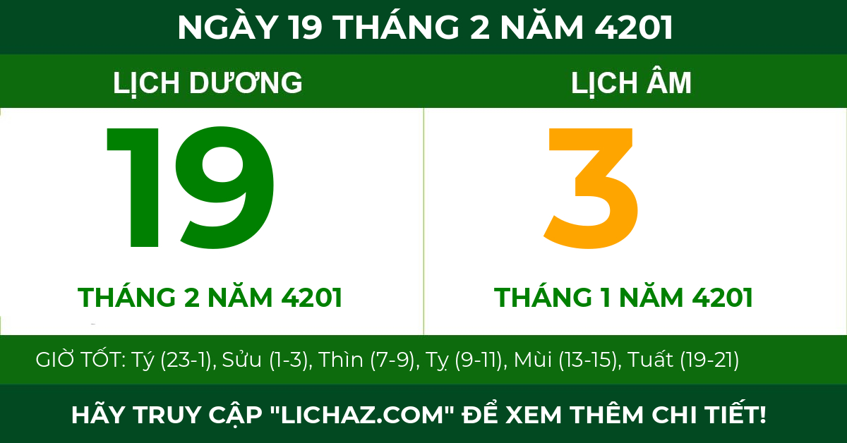 lịch âm ngày 19 tháng 2 năm 4201