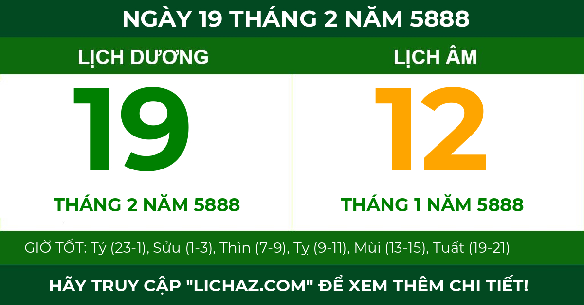lịch âm ngày 19 tháng 2 năm 5888