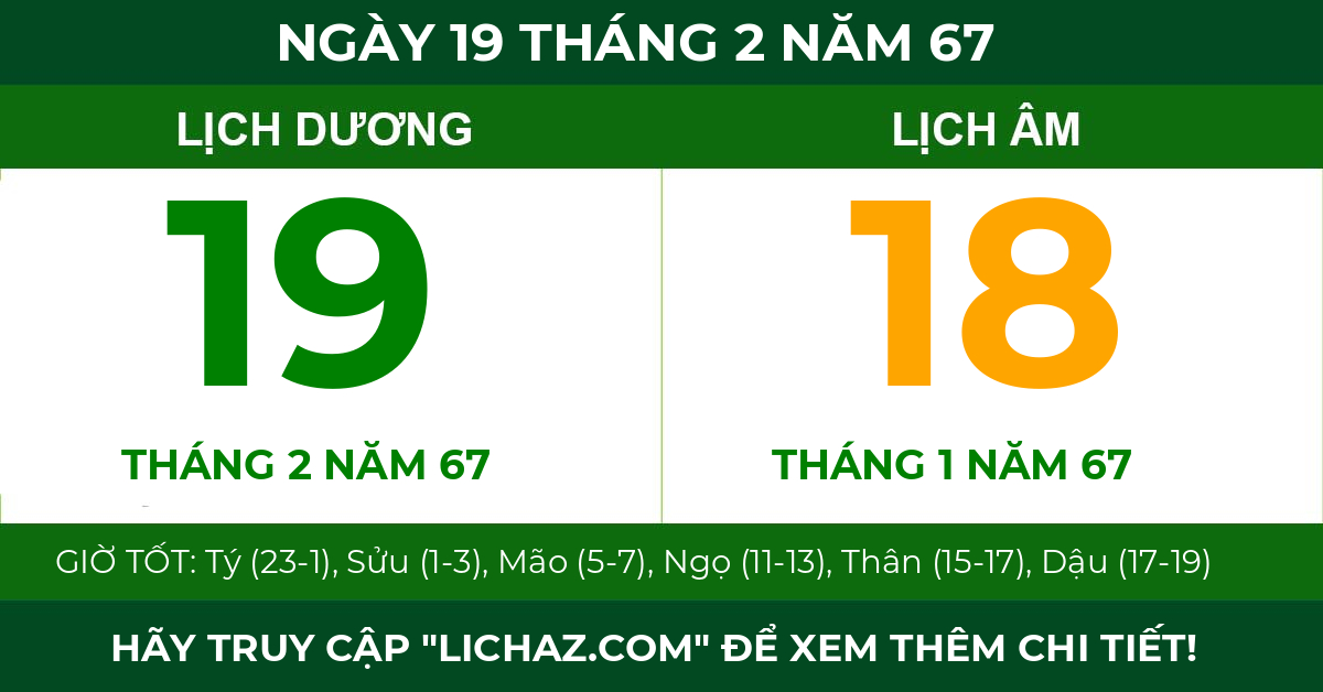 lịch âm ngày 19 tháng 2 năm 67