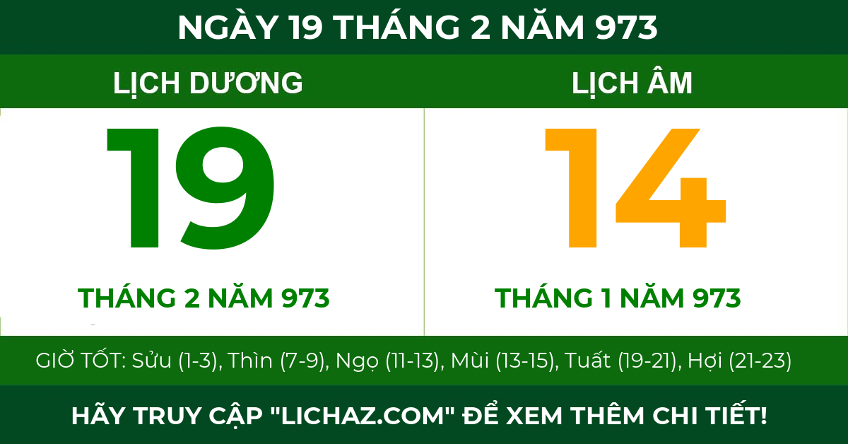 lịch âm ngày 19 tháng 2 năm 973
