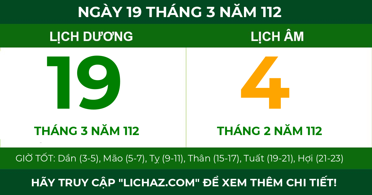 lịch âm ngày 19 tháng 3 năm 112