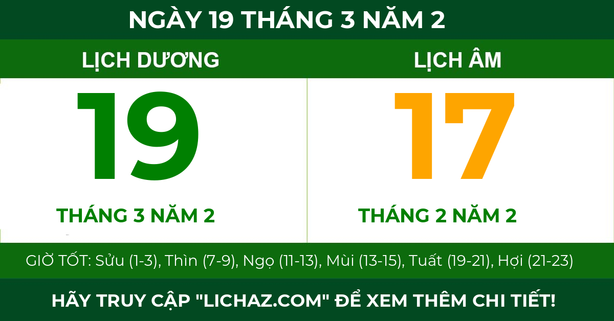 lịch âm ngày 19 tháng 3 năm 2