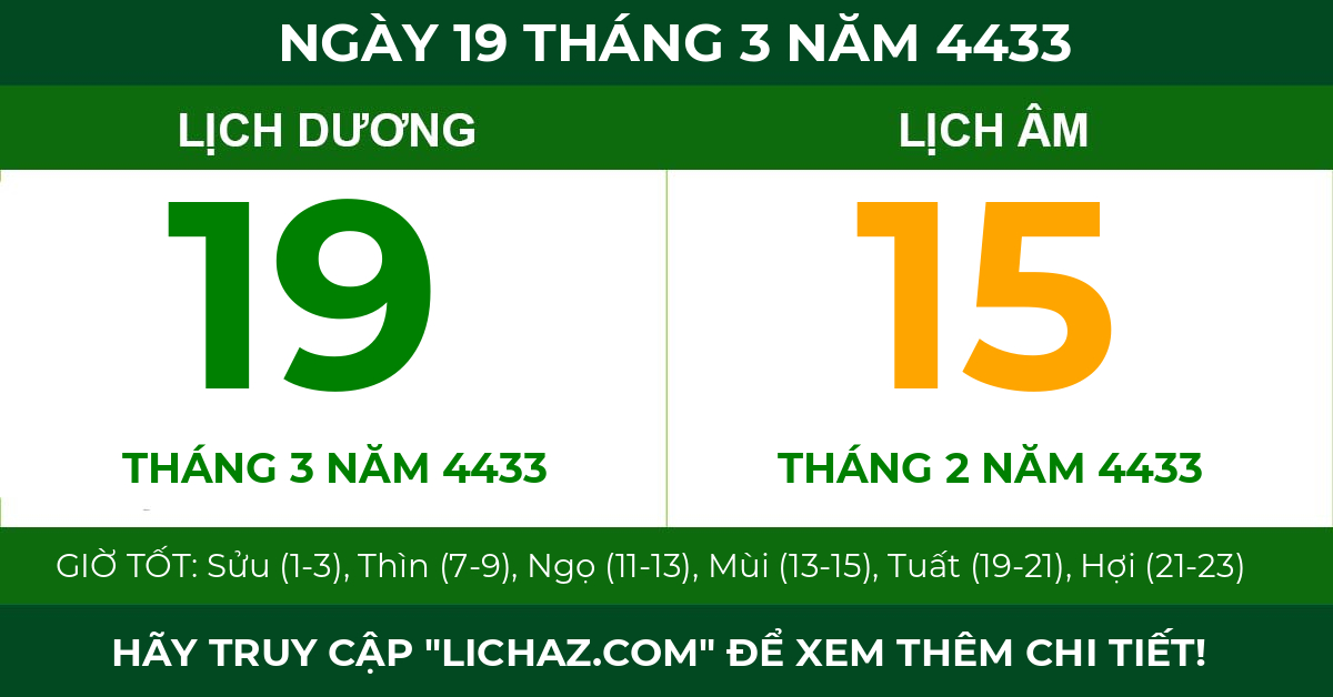 lịch âm ngày 19 tháng 3 năm 4433