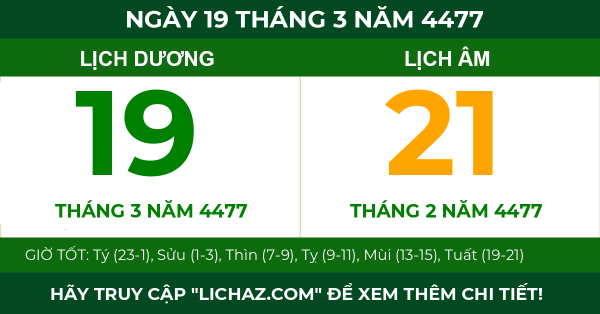 lịch âm ngày 19 tháng 3 năm 4477