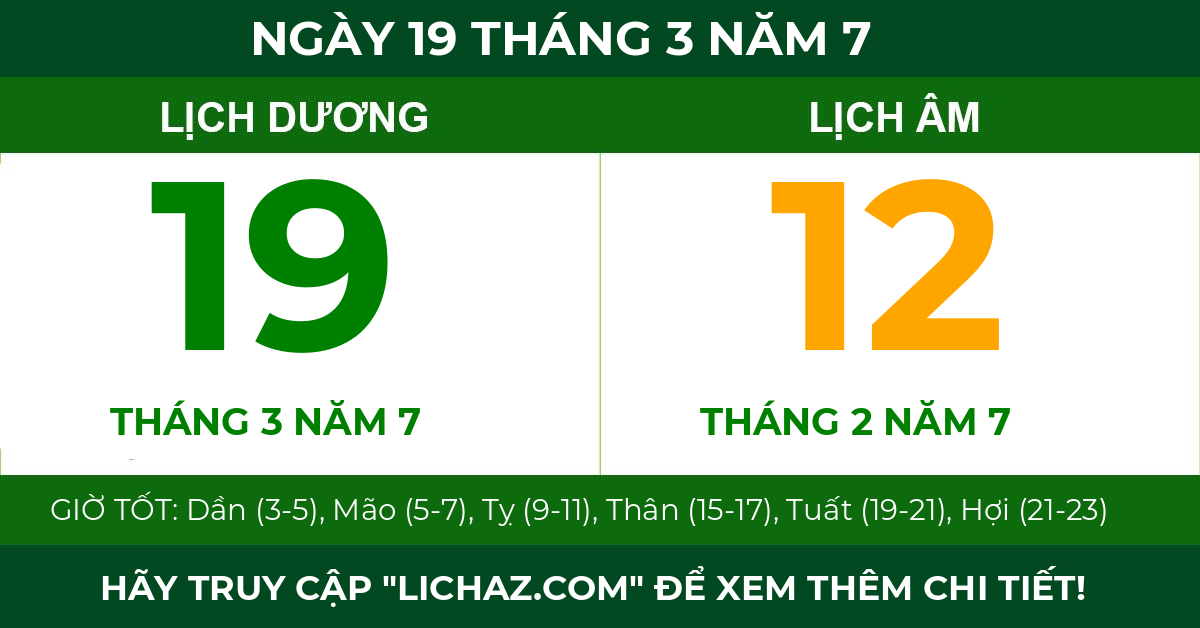 lịch âm ngày 19 tháng 3 năm 7