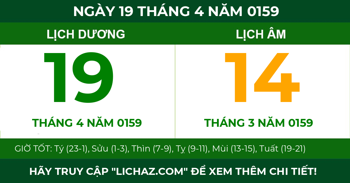 lịch âm ngày 19 tháng 4 năm 0159