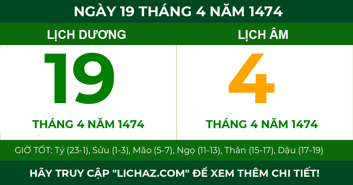 lịch âm ngày 19 tháng 4 năm 1474