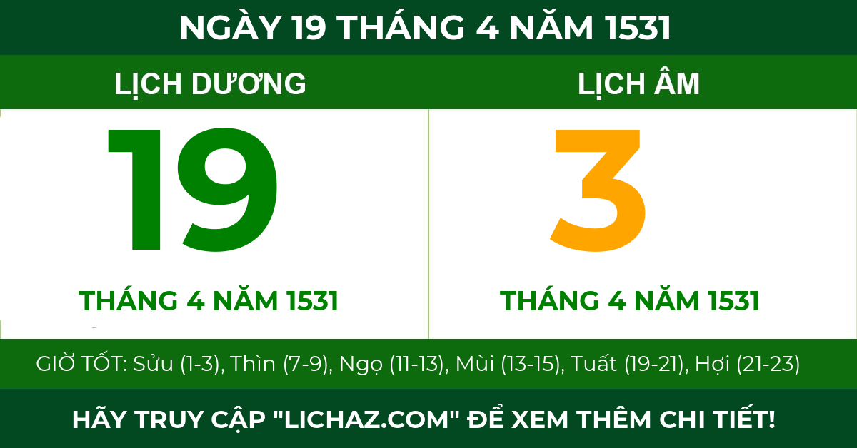 lịch âm ngày 19 tháng 4 năm 1531