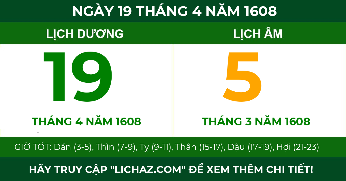 lịch âm ngày 19 tháng 4 năm 1608