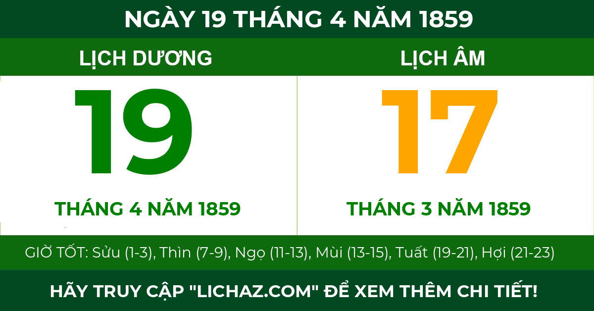 lịch âm ngày 19 tháng 4 năm 1859