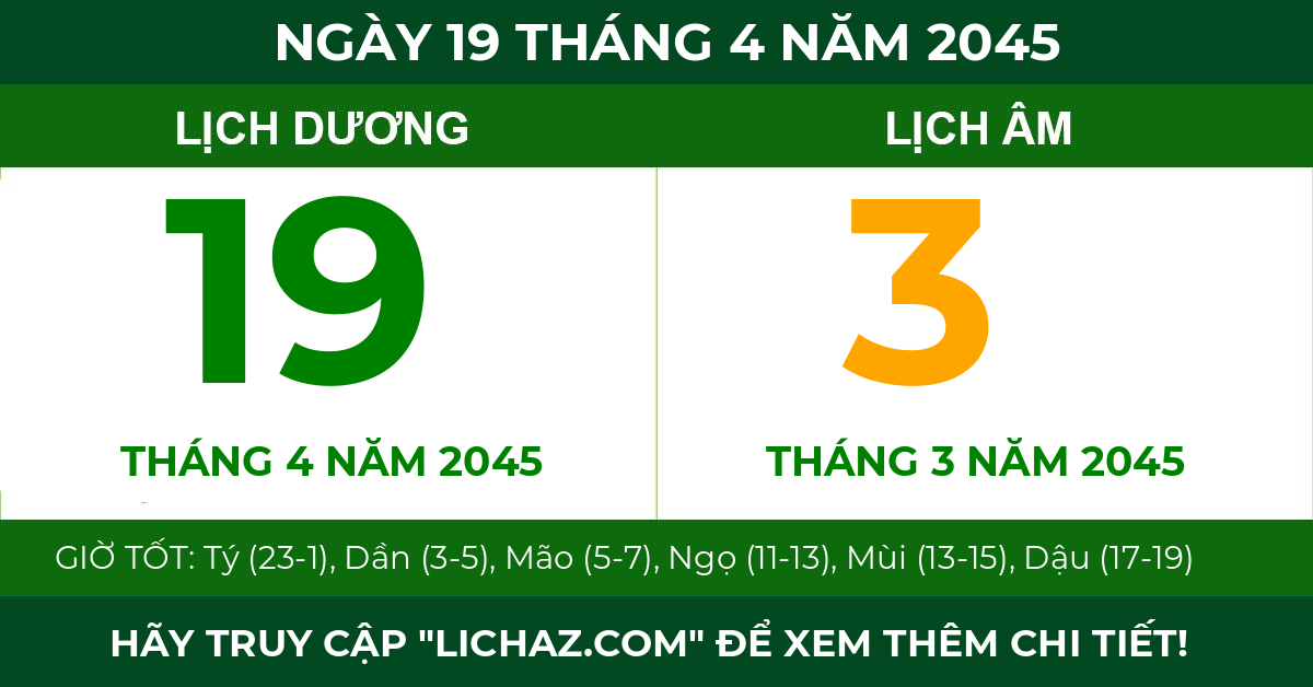 lịch âm ngày 19 tháng 4 năm 2045
