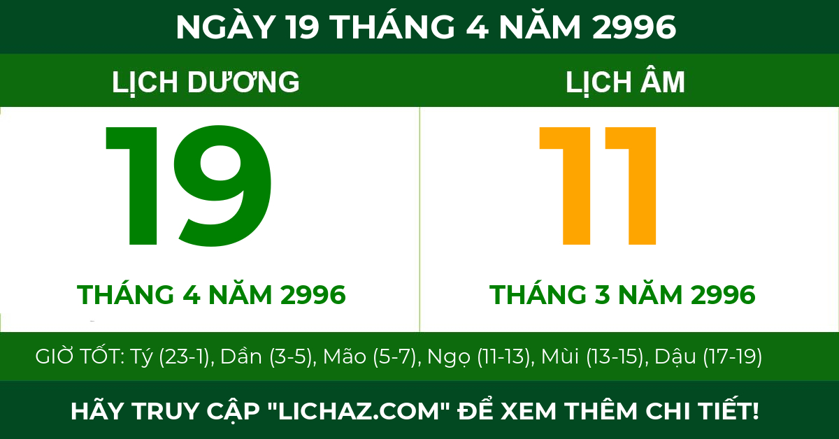 lịch âm ngày 19 tháng 4 năm 2996