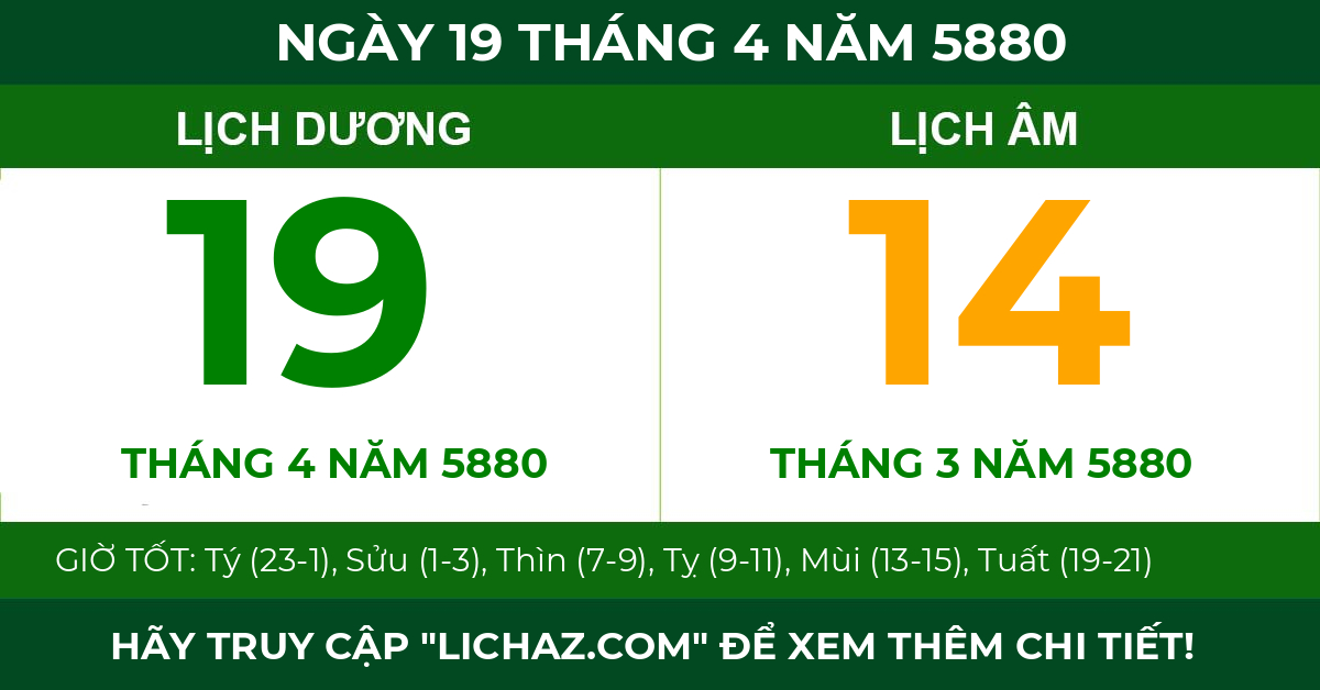 lịch âm ngày 19 tháng 4 năm 5880
