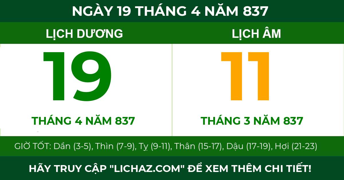 lịch âm ngày 19 tháng 4 năm 837