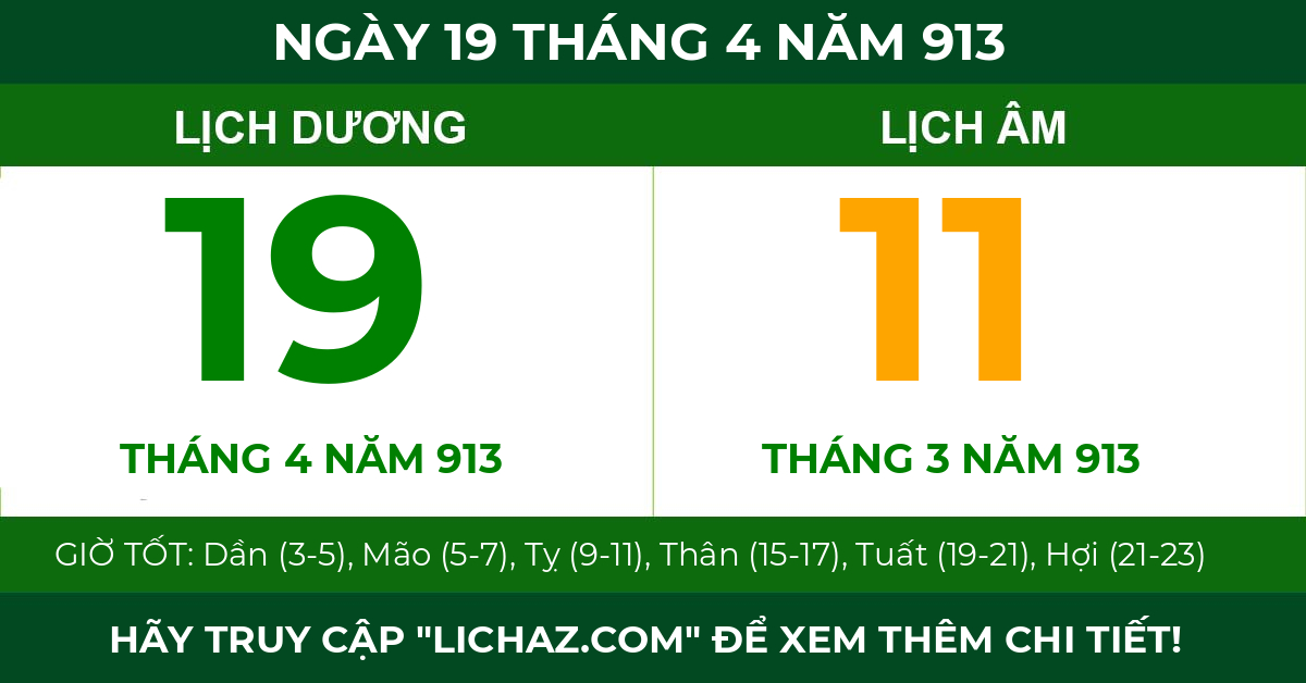 lịch âm ngày 19 tháng 4 năm 913