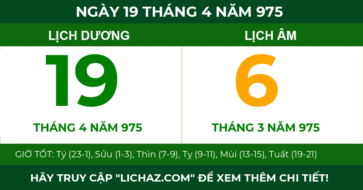 lịch âm ngày 19 tháng 4 năm 975