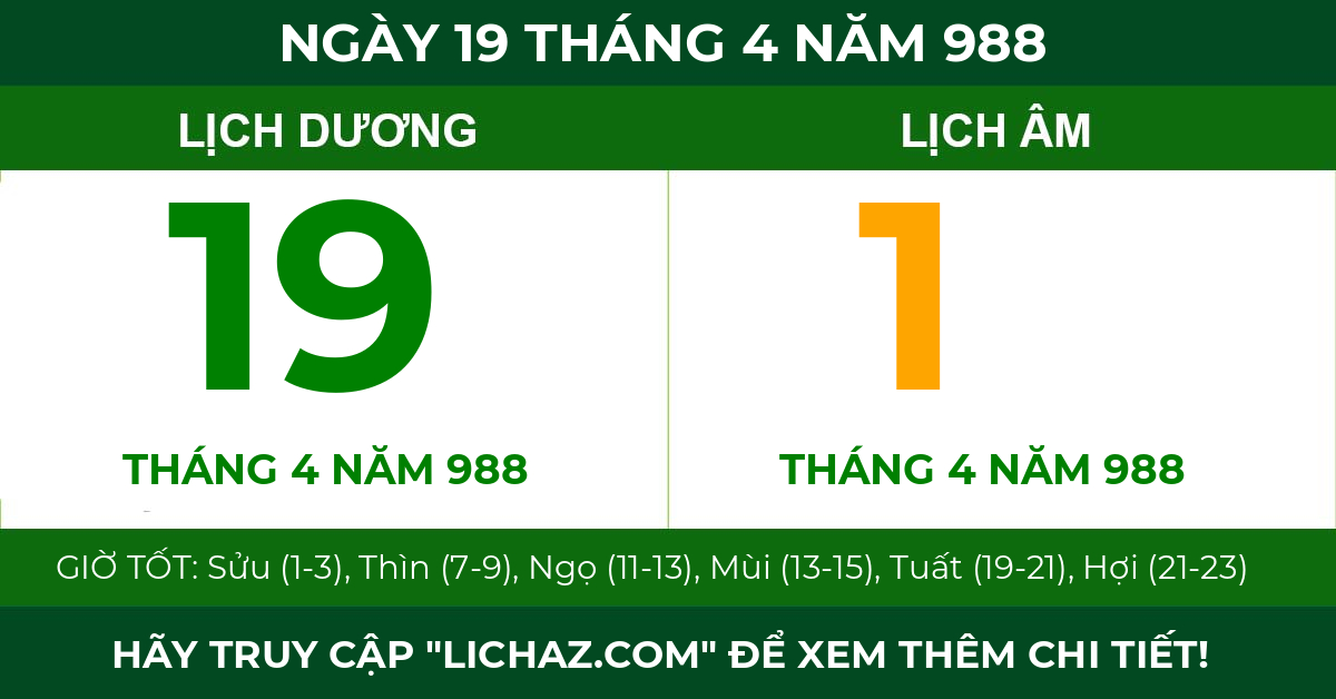 lịch âm ngày 19 tháng 4 năm 988