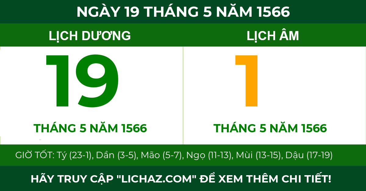 lịch âm ngày 19 tháng 5 năm 1566