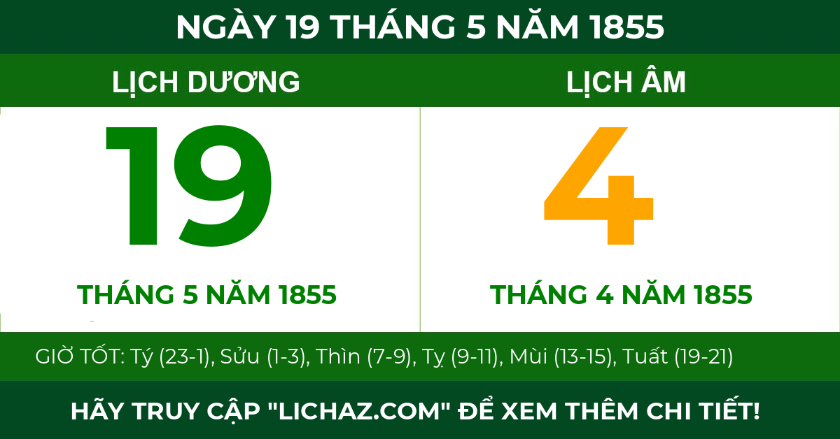 lịch âm ngày 19 tháng 5 năm 1855