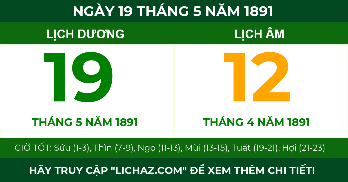 lịch âm ngày 19 tháng 5 năm 1891