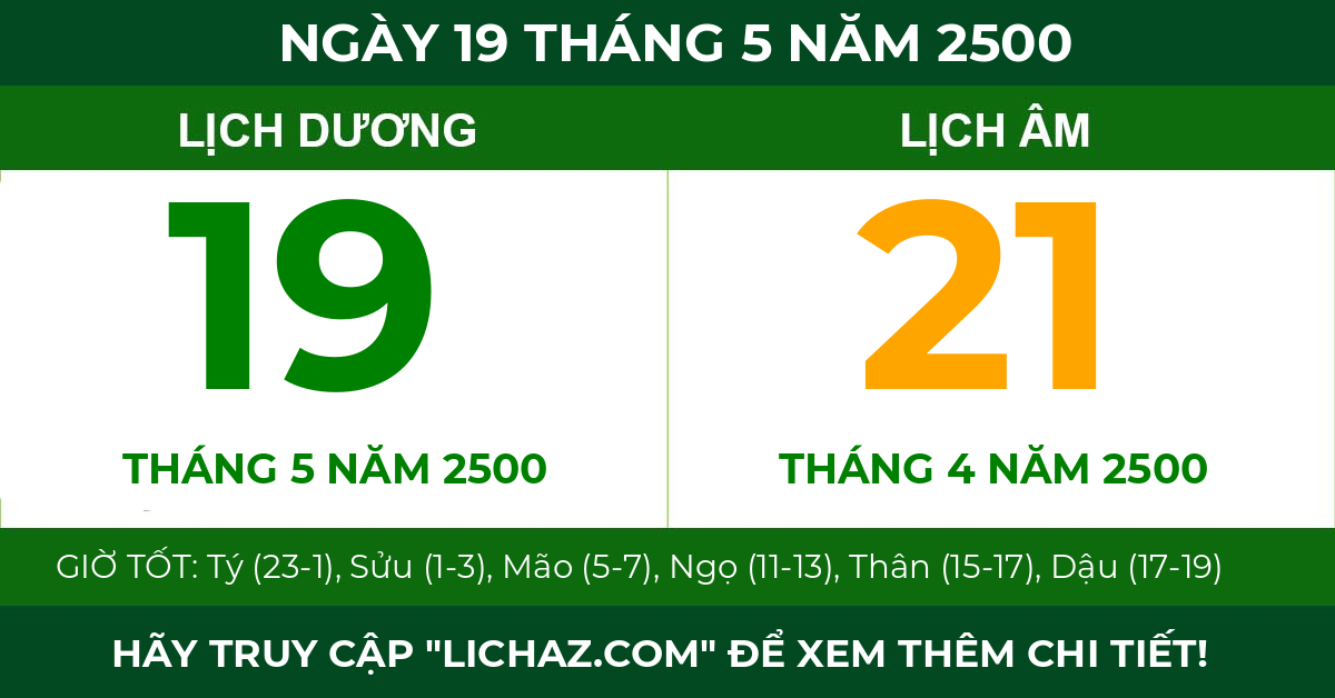 lịch âm ngày 19 tháng 5 năm 2500