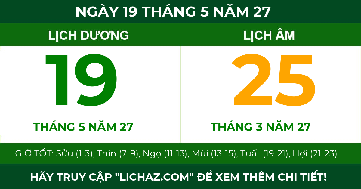 lịch âm ngày 19 tháng 5 năm 27