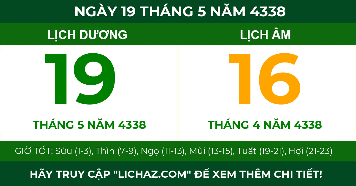 lịch âm ngày 19 tháng 5 năm 4338