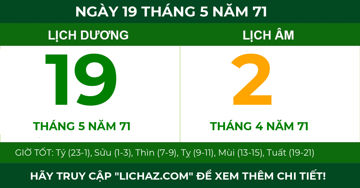 lịch âm ngày 19 tháng 5 năm 71