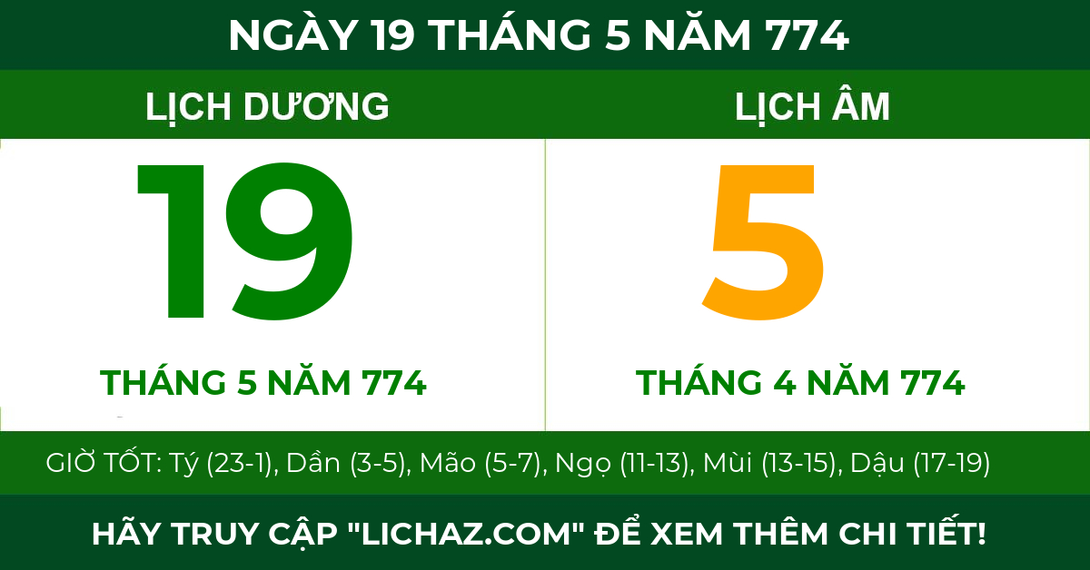 lịch âm ngày 19 tháng 5 năm 774