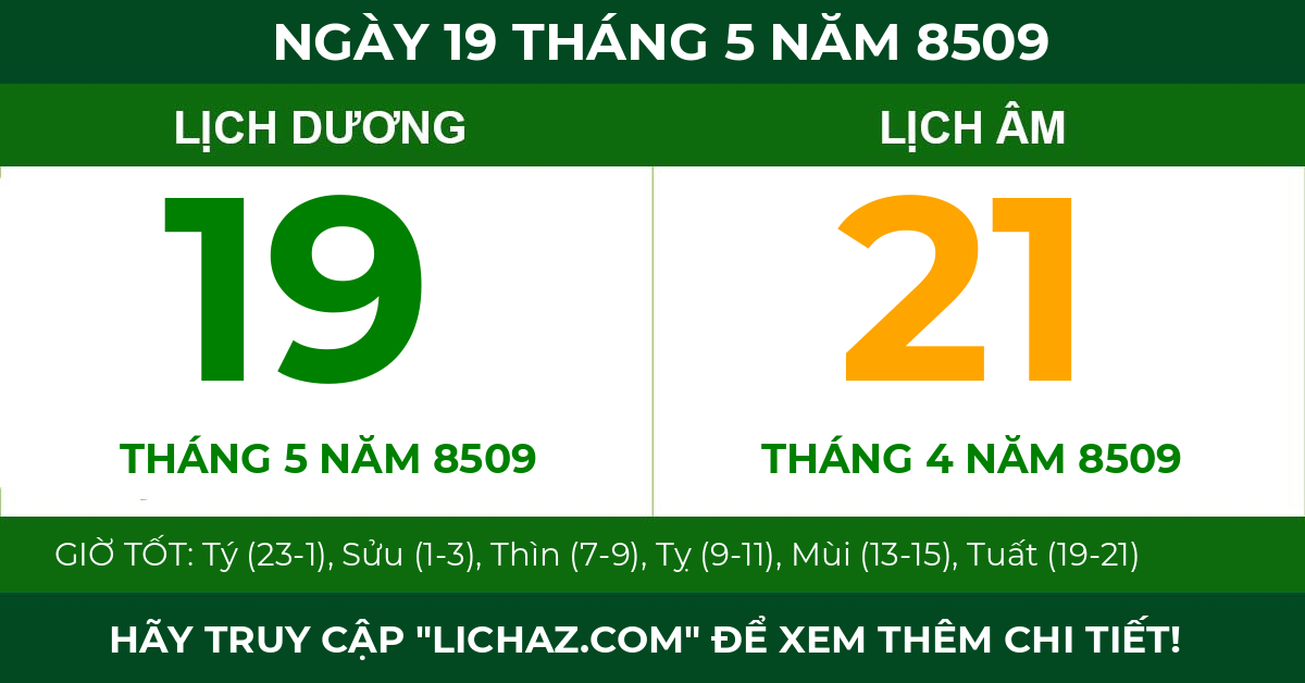 lịch âm ngày 19 tháng 5 năm 8509