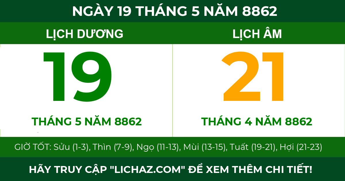 lịch âm ngày 19 tháng 5 năm 8862