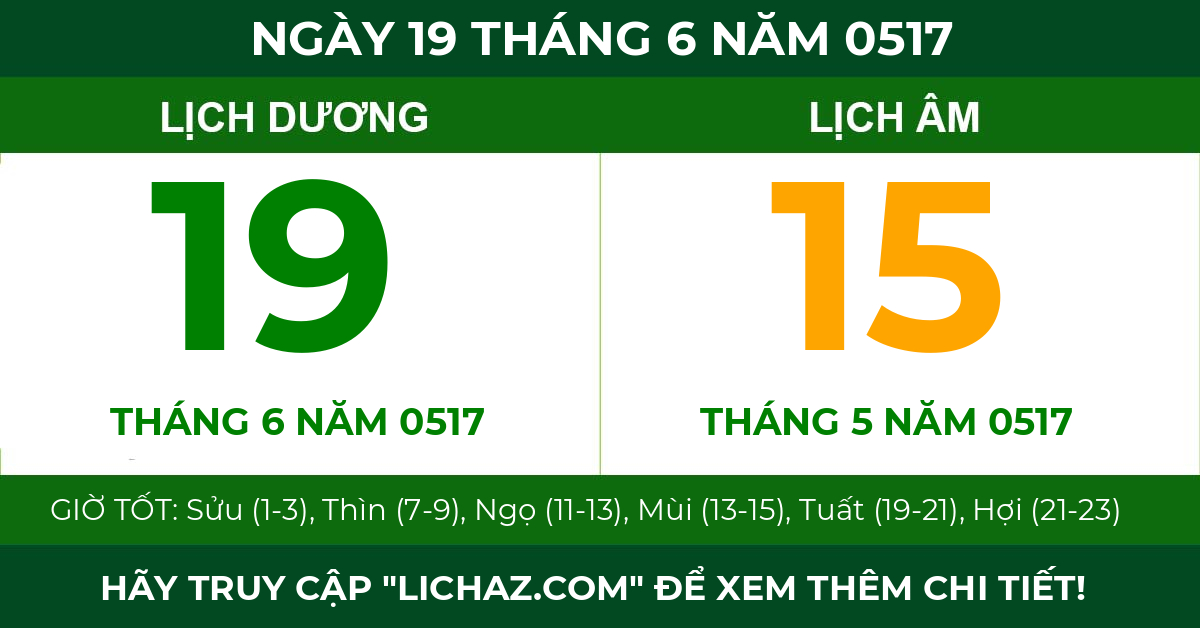lịch âm ngày 19 tháng 6 năm 0517