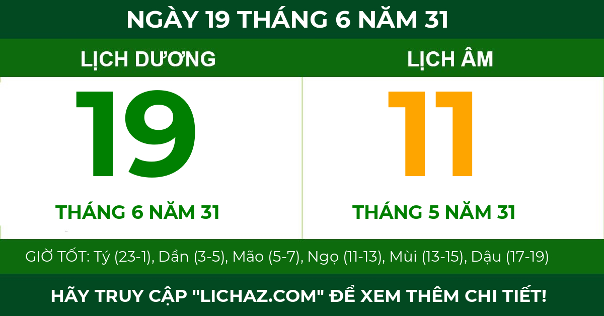 lịch âm ngày 19 tháng 6 năm 31