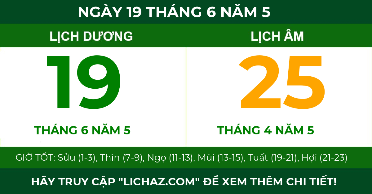 lịch âm ngày 19 tháng 6 năm 5