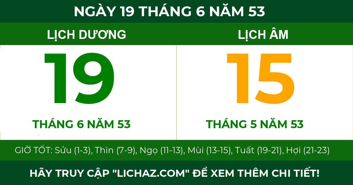 lịch âm ngày 19 tháng 6 năm 53
