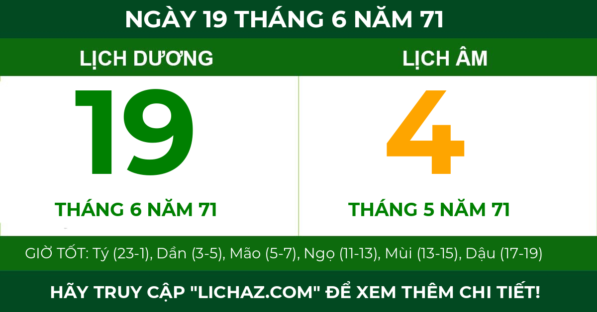 lịch âm ngày 19 tháng 6 năm 71